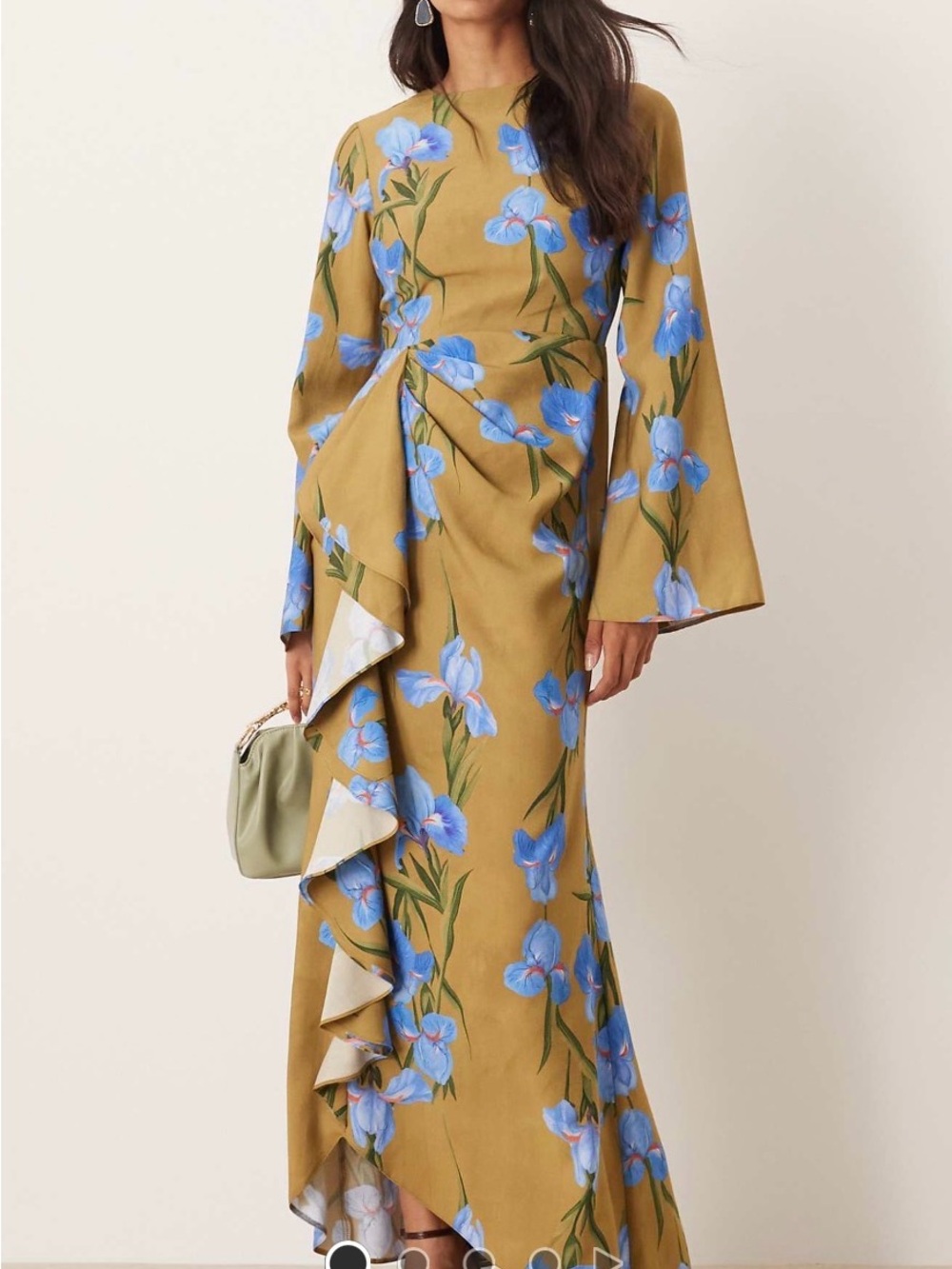 NWT ASOS DESIGN long sleeve maxi dress with ruffle skirt green floral print